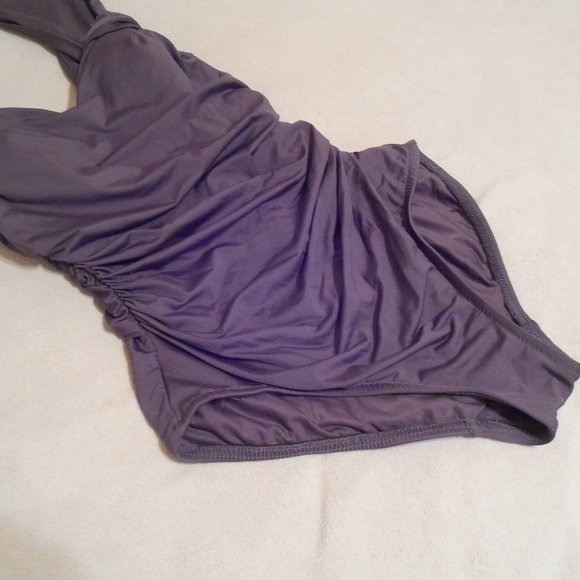 Badgley Mischka Ruched One Piece Swimsuit (Cocoa Brown) - Picture 4 of 7